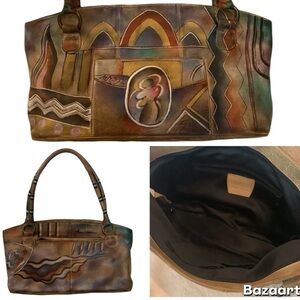 ANUSCHKA GENUINE LEATHER HAND PAINTED Vintage Shoulder Bag